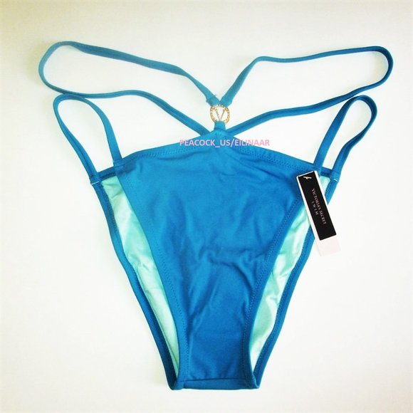 38C/L VICTORIA SECRET Push-Up Top Bikini Set Strappy Brazilian Bottom Blue - Picture 13 of 14